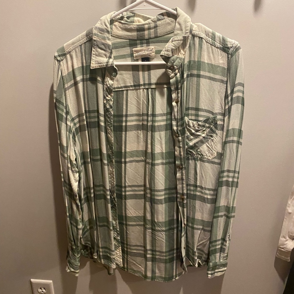 A new day, green plaid button down, size M
